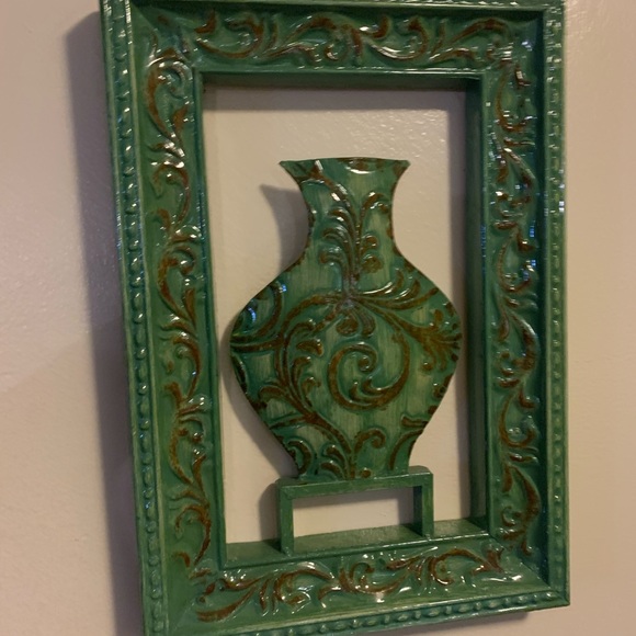 Set of 3 metal wall art green and red vases - Picture 4 of 5